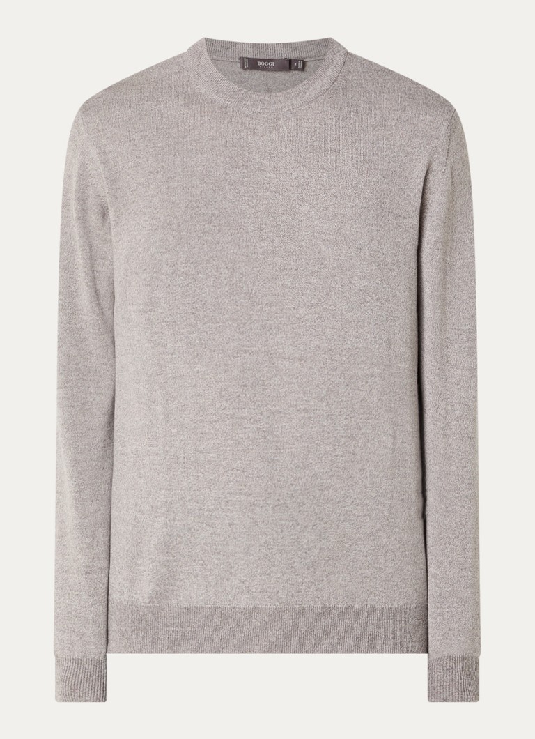 Boggi Milano Heren Fijngebreide pullover van wol met ronde hals in de kleur Lichtgrijs