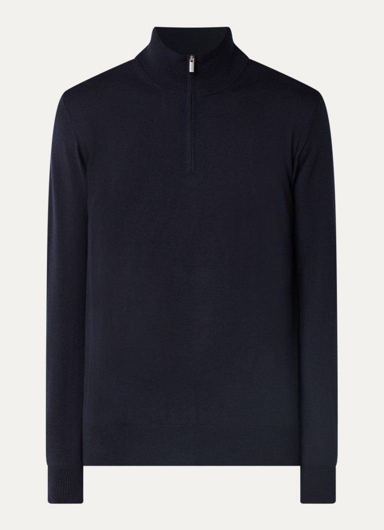 Boggi Milano Heren Fijngebreide pullover met halve rits in de kleur Donkerblauw