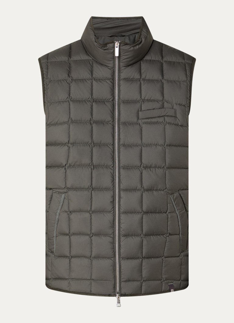 Boggi Milano Heren Gewatteerde bodywarmer met donsvulling en waterafstotende coating in de kleur Legergroen