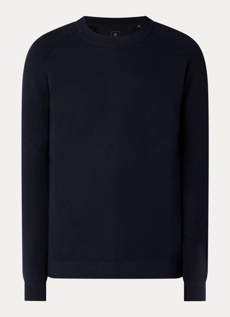 Boggi Milano Heren Fijngebreide trui met stretch in de kleur Donkerblauw