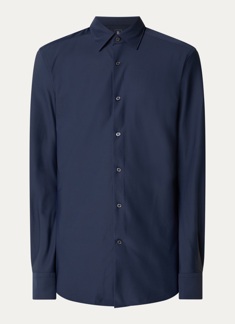 Boggi Milano Heren Strijkvrij regular fit overhemd met stretch in de kleur Donkerblauw