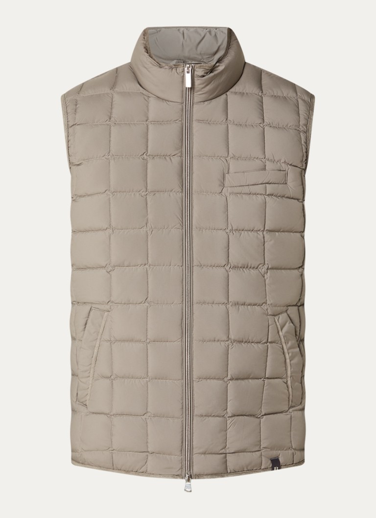 Boggi Milano Heren Gewatteerde bodywarmer met donsvulling en waterafstotende coating in de kleur Taupe