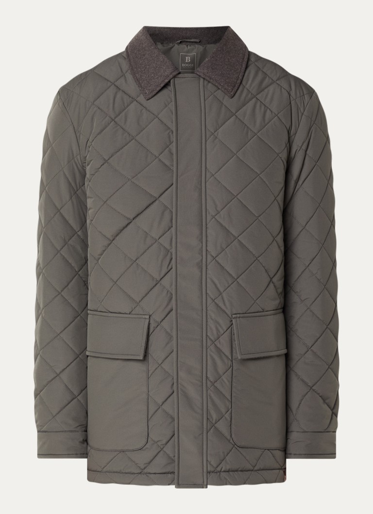 Boggi Milano Heren Jack in wolblend met quilt patroon in de kleur Grijs
