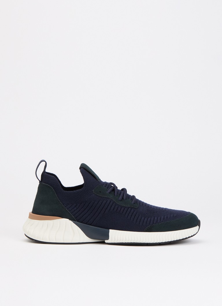 Boggi Milano Heren Sneaker in wolblend met suède details in de kleur Donkerblauw