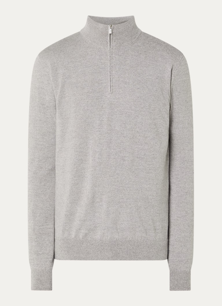 Boggi Milano Heren Fijngebreide pullover van wol met halve rits in de kleur Lichtgrijs