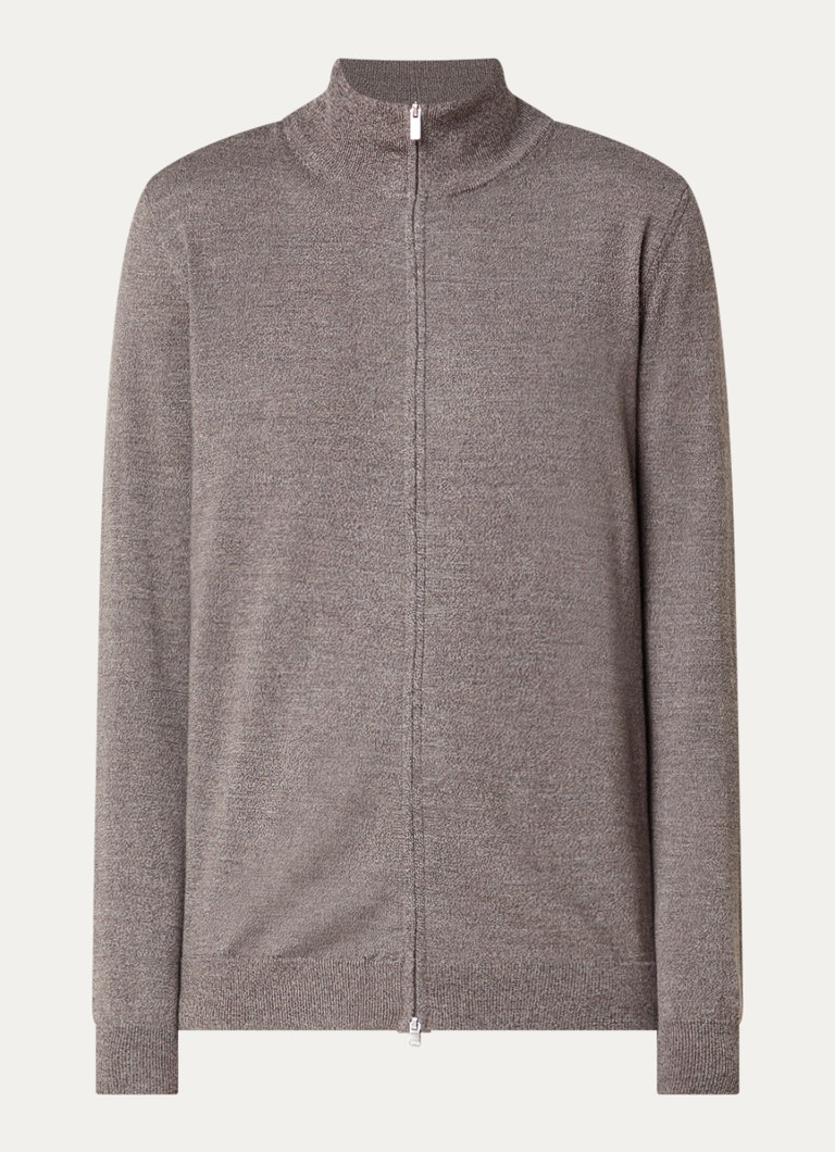 Boggi Milano Heren Fijngebreid vest van wol met opstaande kraag in de kleur Donkerbeige