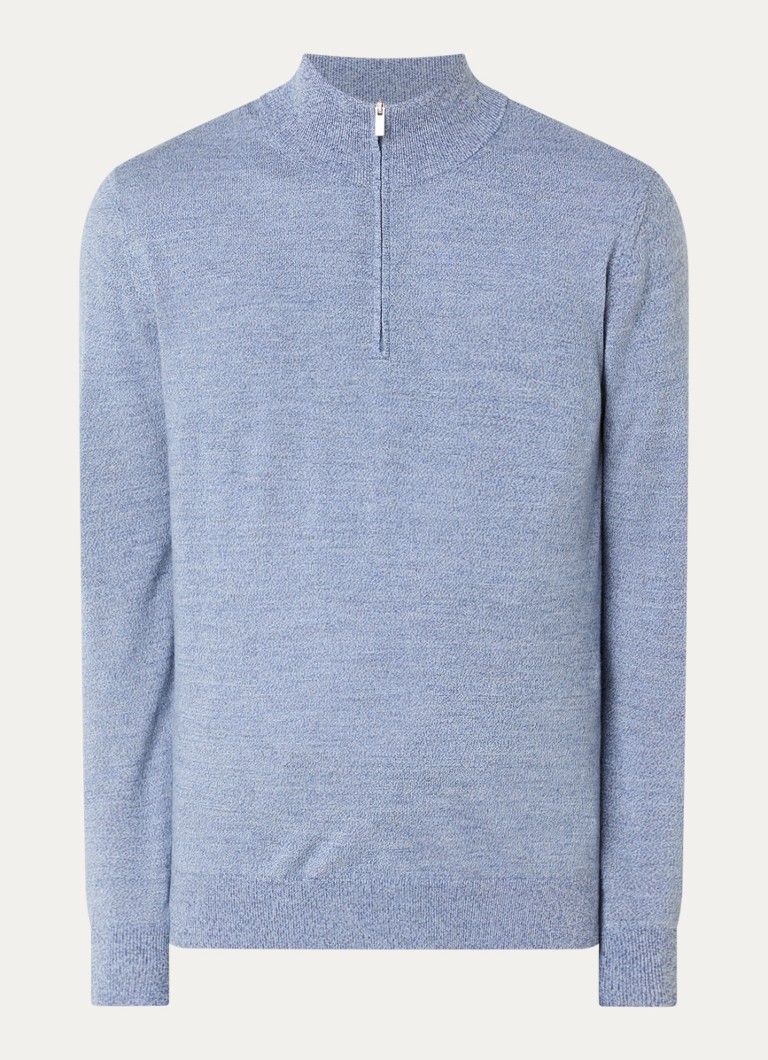 Boggi Milano Dames Fijngebreide pullover van wol met halve rits in de kleur Blauw