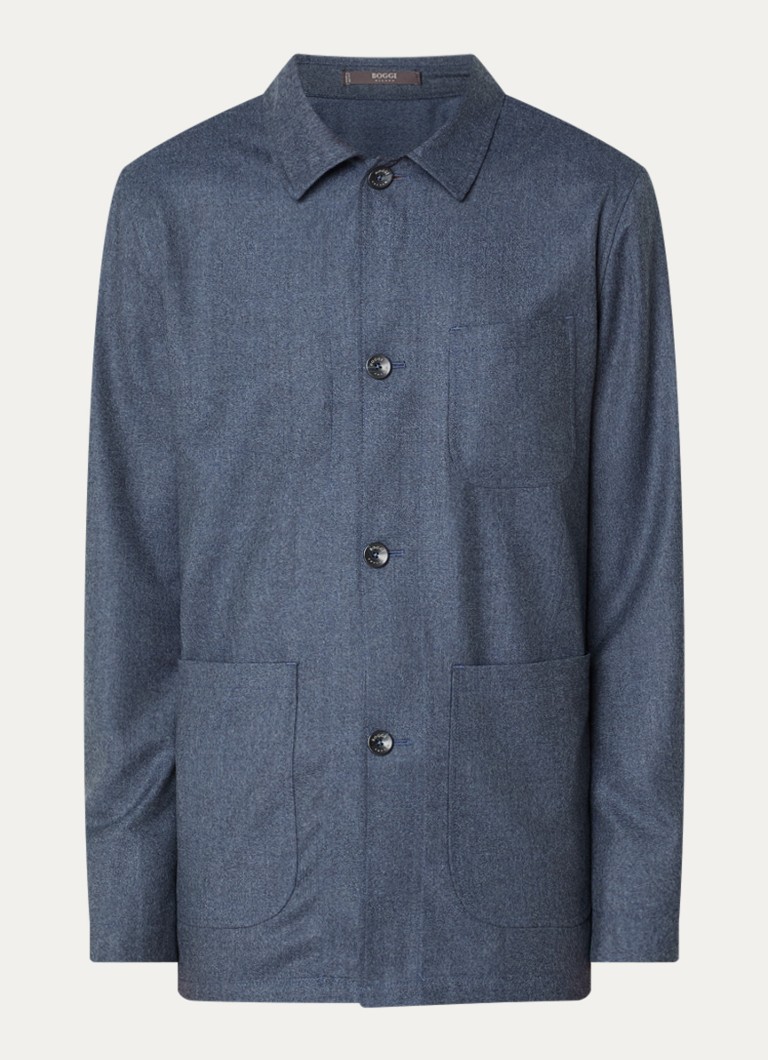 Boggi Milano Heren Regular fit overshirt van wol met borstzak in de kleur Staalblauw