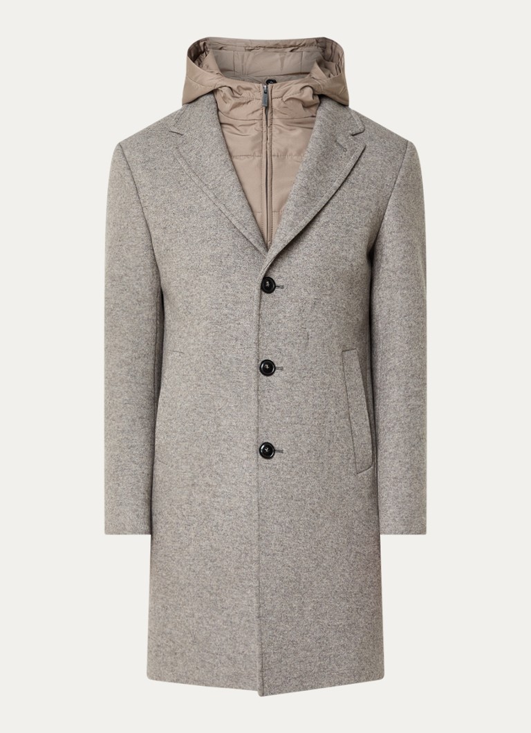 Boggi Milano Heren Mantel in wolblend met uitneembare voering in de kleur Taupe