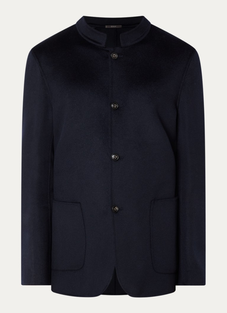 Boggi Milano Heren Mantel van wol met opstaande kraag in de kleur Donkerblauw