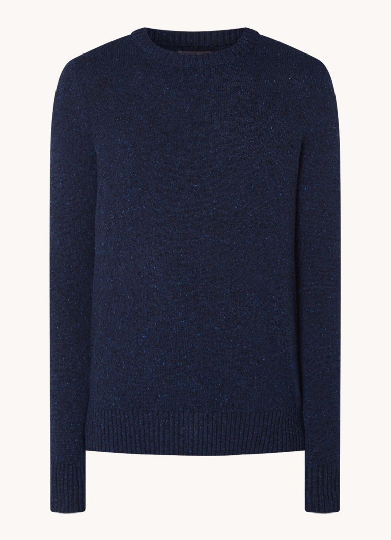 Marc O'Polo Heren Fijngebreide pullover in wolblend met gemêleerd dessin in de kleur Blauw