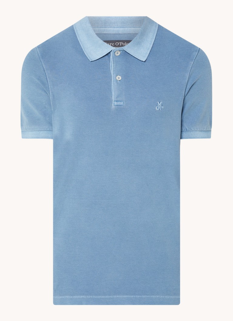Marc O'Polo Heren Polo met logoborduring in de kleur Lichtblauw