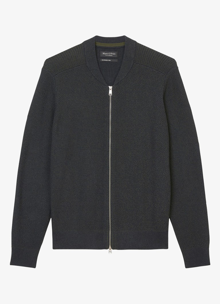 Marc O'Polo Heren Grofgebreid vest in scheerwolblend in de kleur Donkerblauw