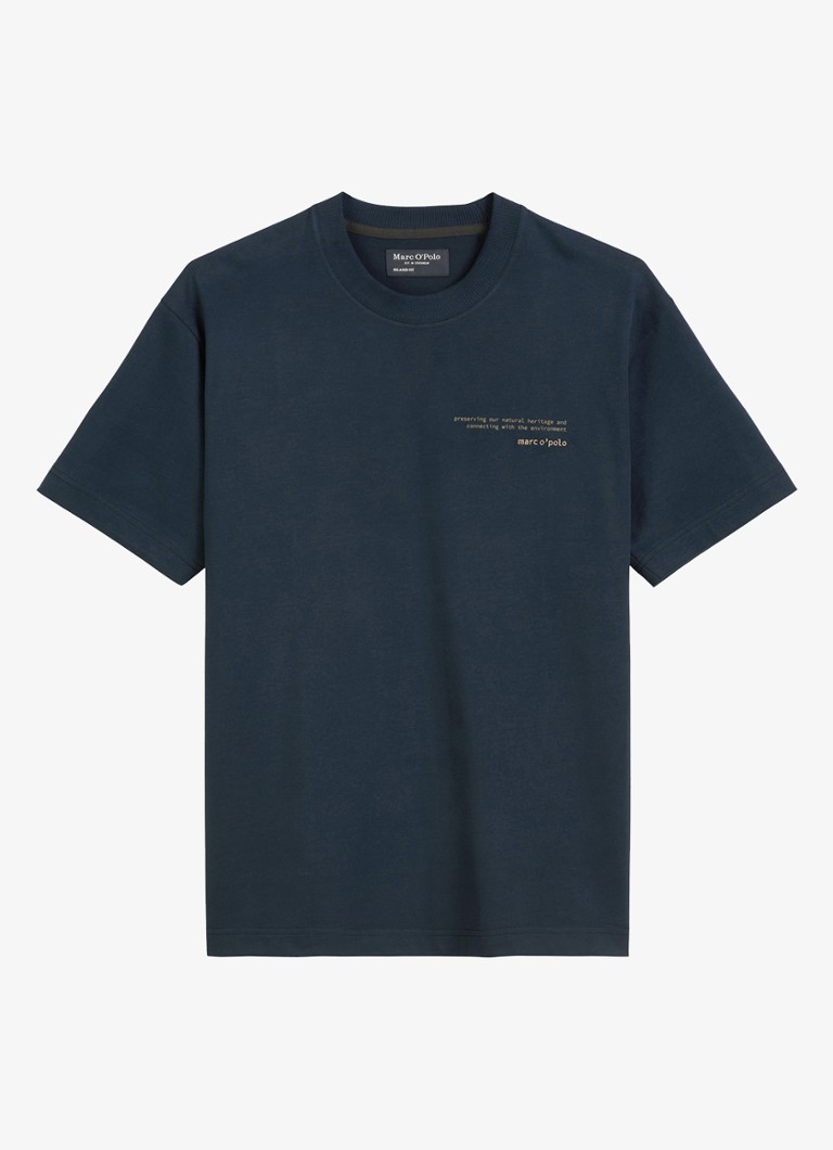 Marc O'Polo Heren T-shirt met logo- en backprint in de kleur Donkerblauw