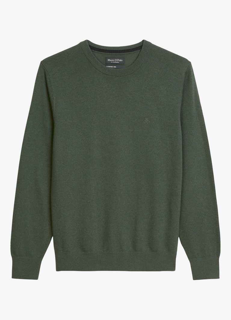 Marc O'Polo Heren Fijngebreide pullover in scheerwolblend in de kleur Mangroven / Groen