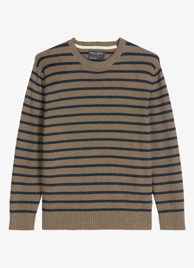 Marc O'Polo Heren Fijngebreide trui in katoenblend in de kleur Khaki
