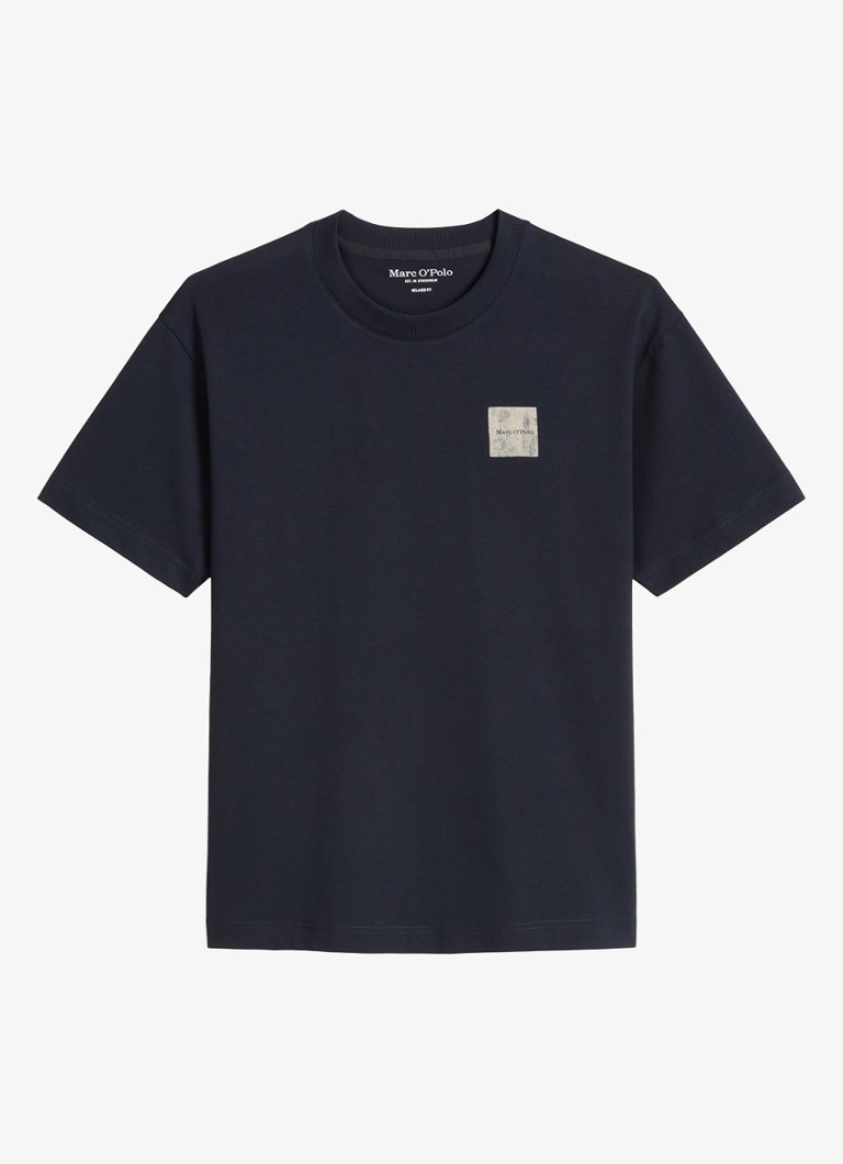 Marc O'Polo Heren T-shirt met logo- en backprint in de kleur Donkerblauw