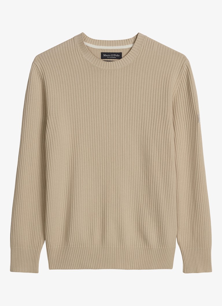 Marc O'Polo Heren Ribgebreide trui met ronde hals in de kleur Beige