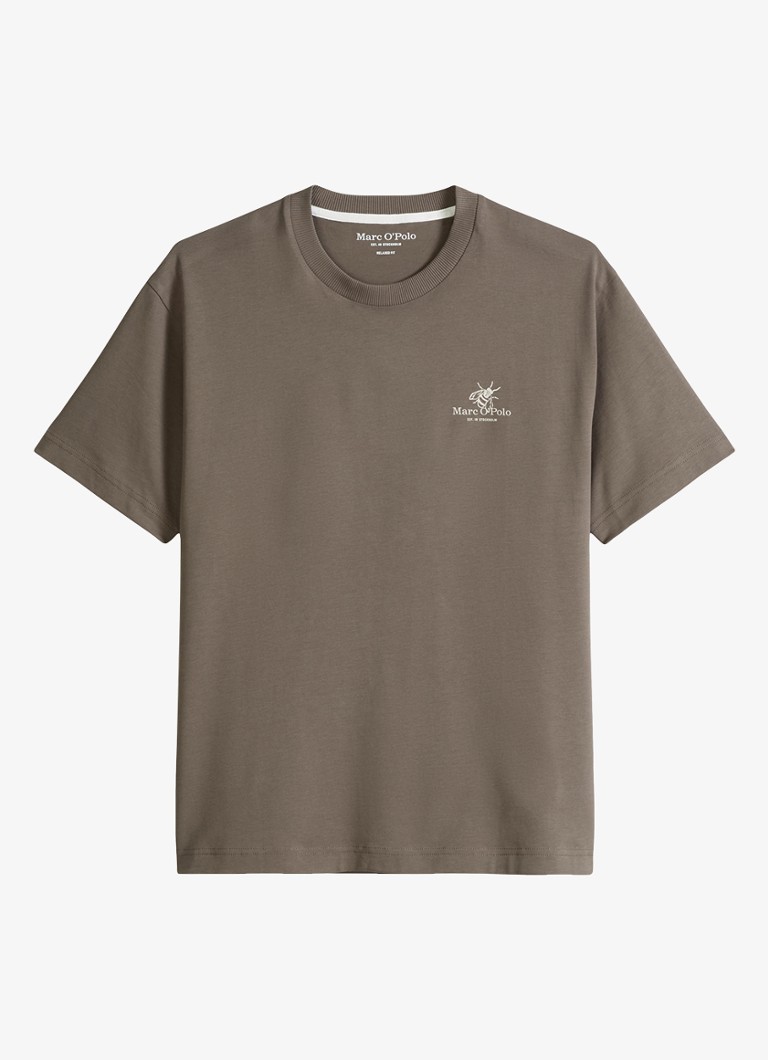 Marc O'Polo Heren T-shirt met logo- en backprint in de kleur Bruin
