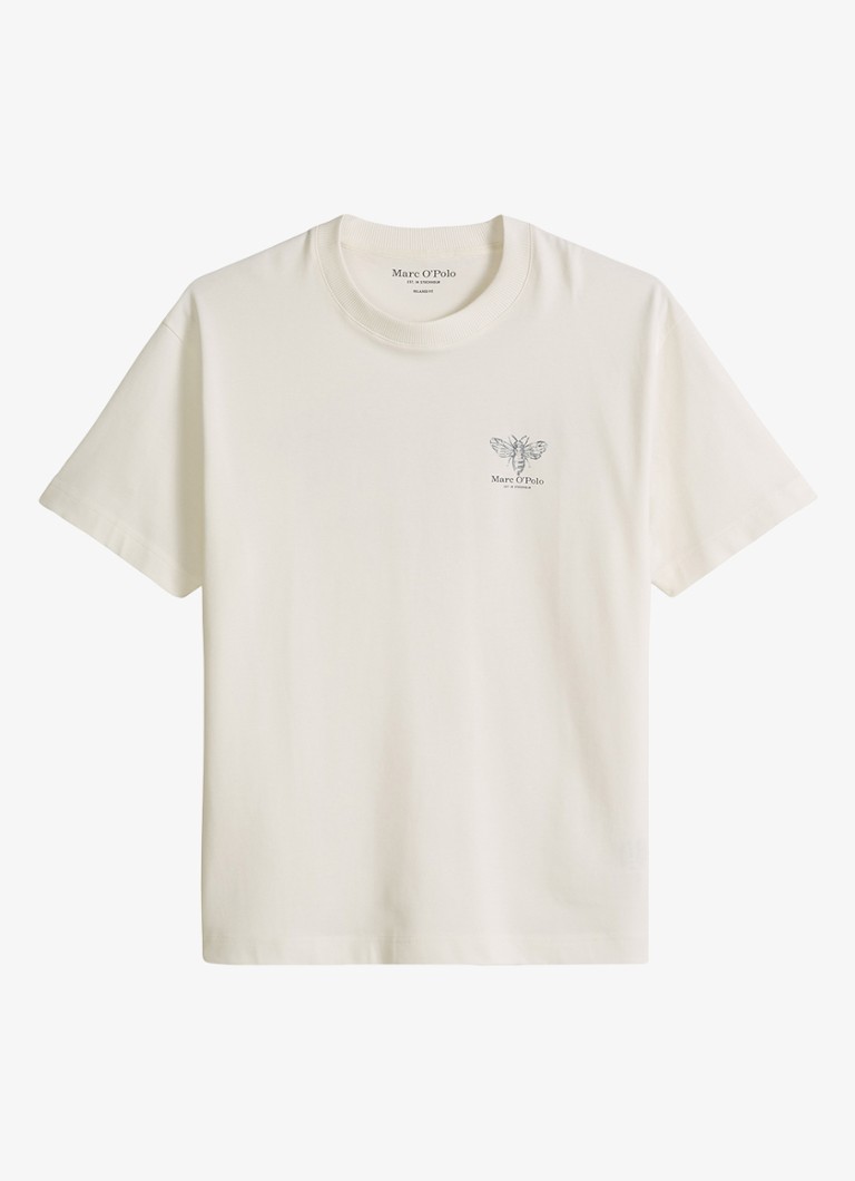 Marc O'Polo Heren Jersey T-shirt met logo- en backprint in de kleur Silky White/1183