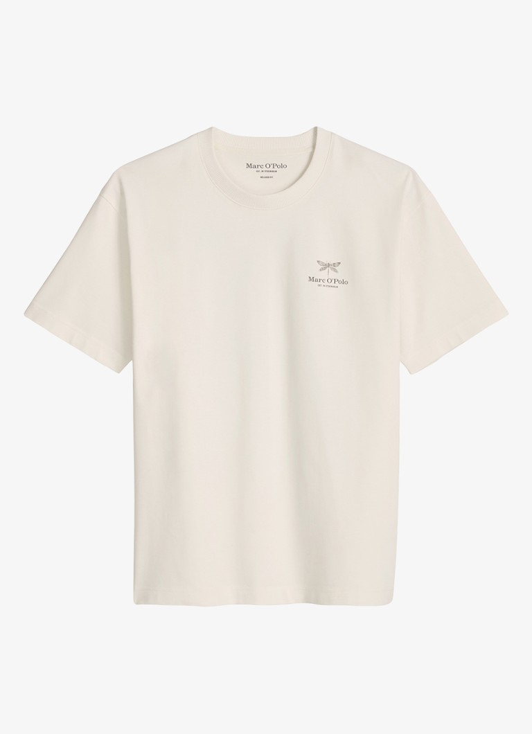 Marc O'Polo Heren Jersey T-shirt met logo- en backprint in de kleur Silky White/1183