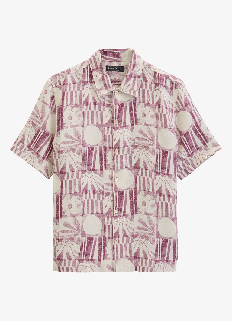 Marc O'Polo Heren Overhemd van linnen met grafische print in de kleur Light Red/7577
