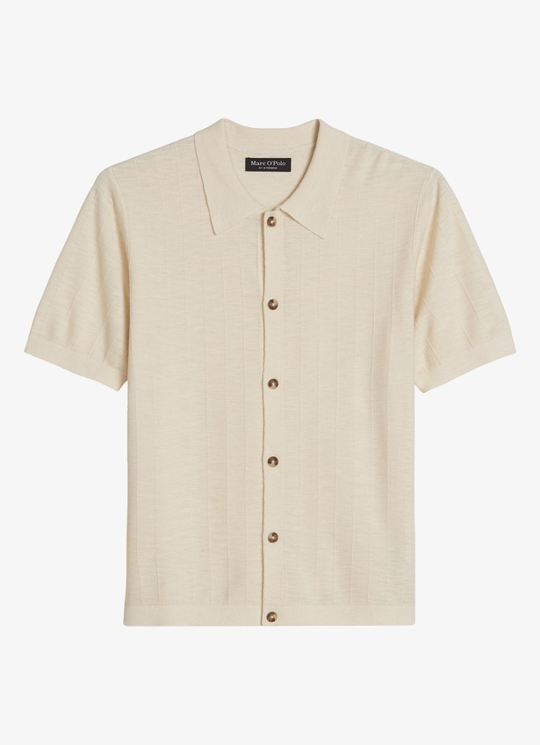 Marc O'Polo Heren Fijngebreid vest in linnenblend met kraag in de kleur Chalky Sand/1157