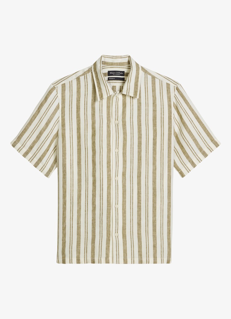 Marc O'Polo Heren Overhemd in linnenblend met streepprint in de kleur Medium Grey 38-0863 / Grijs