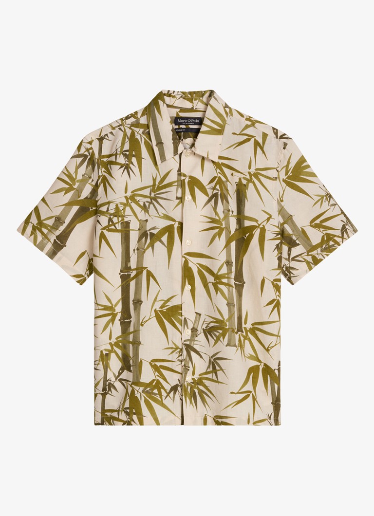 Marc O'Polo Heren Overhemd in linnenblend met print in de kleur Medium Brown-1879 / Bruin