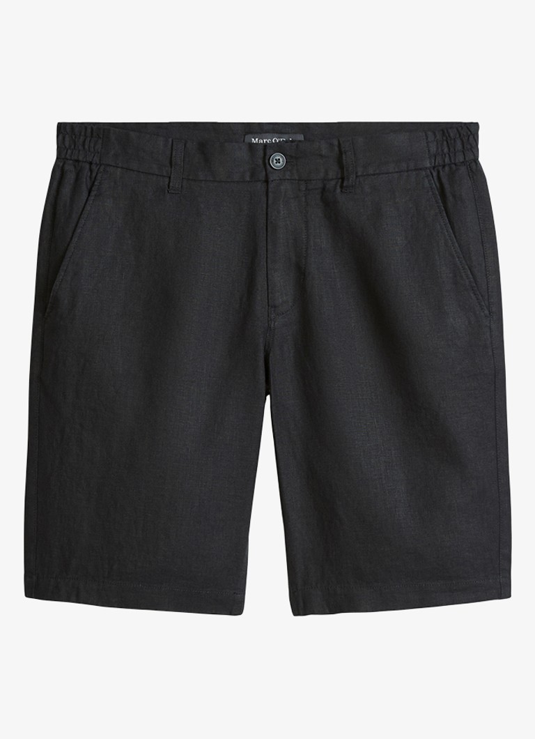 Marc O'Polo Heren Straight fit korte broek van linnen in de kleur Black-0001 / Zwart