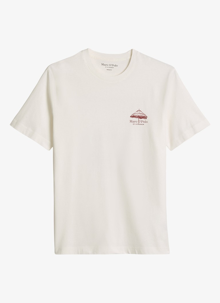 Marc O'Polo Heren T-shirt met logo- en backprint in de kleur Silky White-1183 / Wit