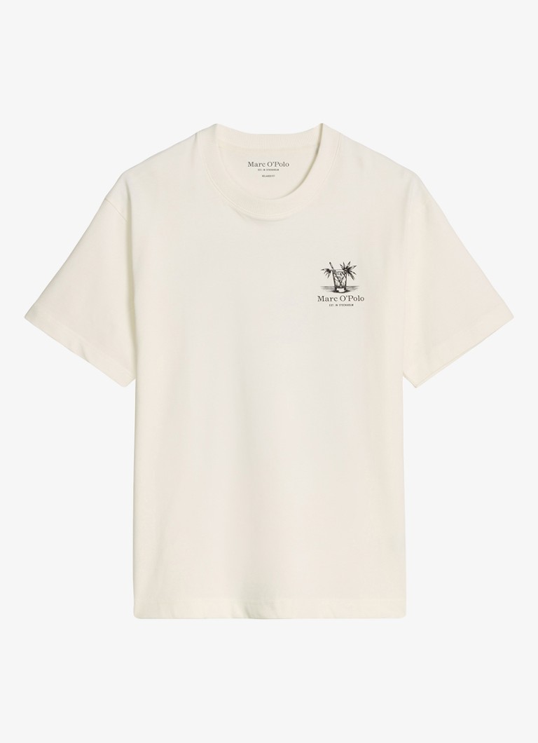 Marc O'Polo Heren T-shirt met logoprint in de kleur Silky White-1183 / Wit
