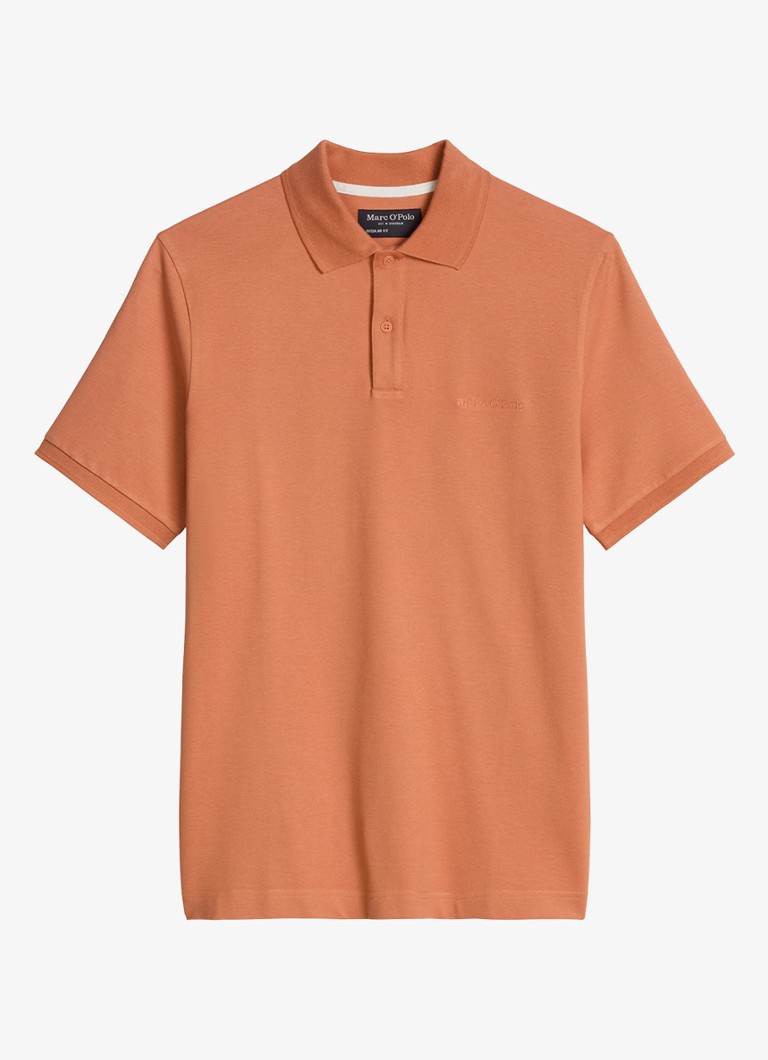 Marc O'Polo Heren Regular fit polo met logoborduring in de kleur Faded Coral-1738 / Bruin