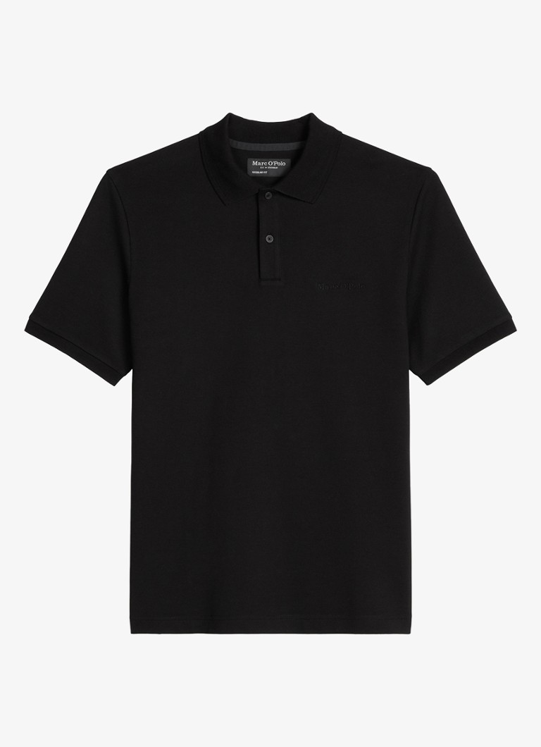 Marc O'Polo Heren Regular fit polo met logoborduring in de kleur Black-0001 / Zwart