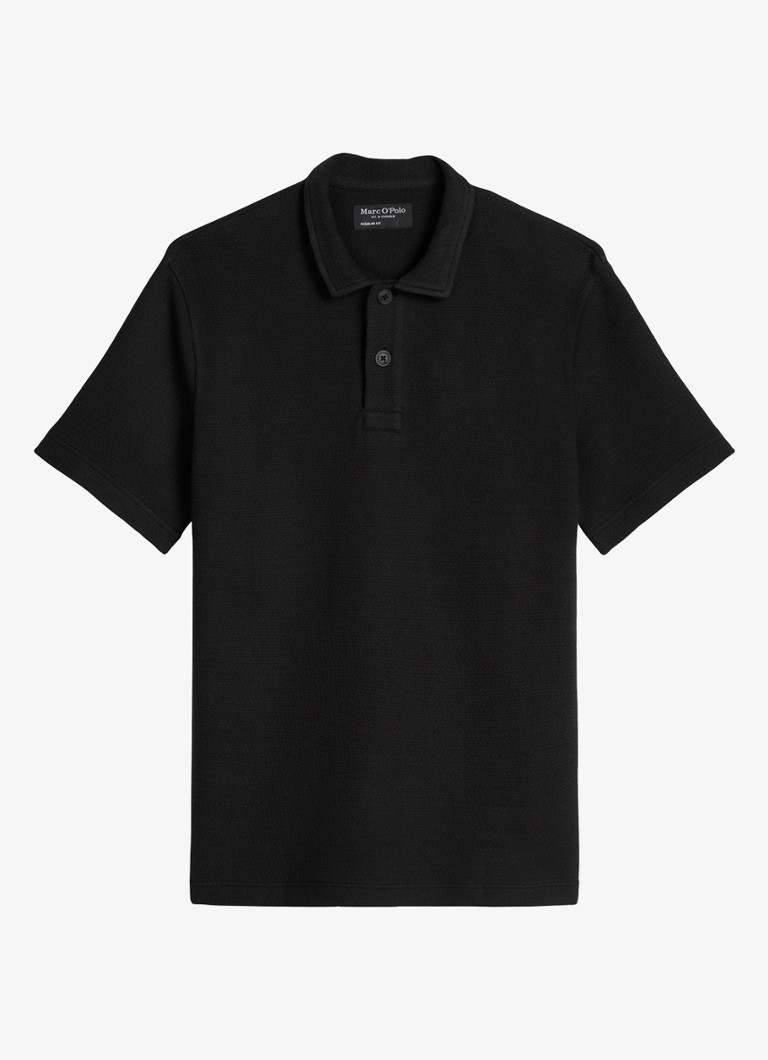 Marc O'Polo Heren Regular fit polo met structuur in de kleur Black-0001 / Zwart