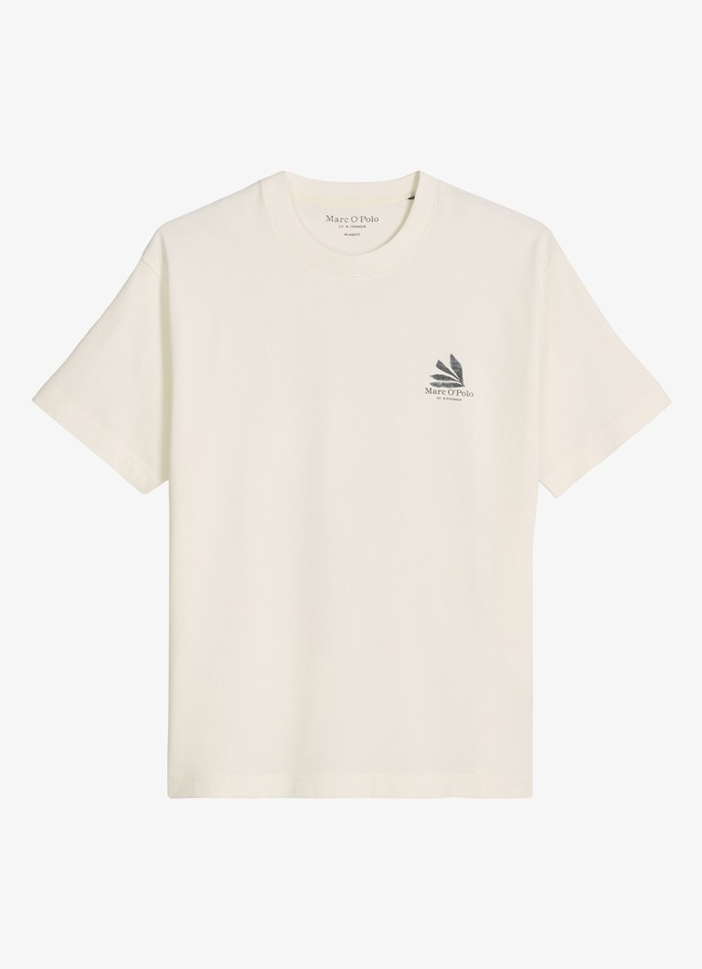 Marc O'Polo Heren T-shirt met logo- en backprint in de kleur Silky White/1183