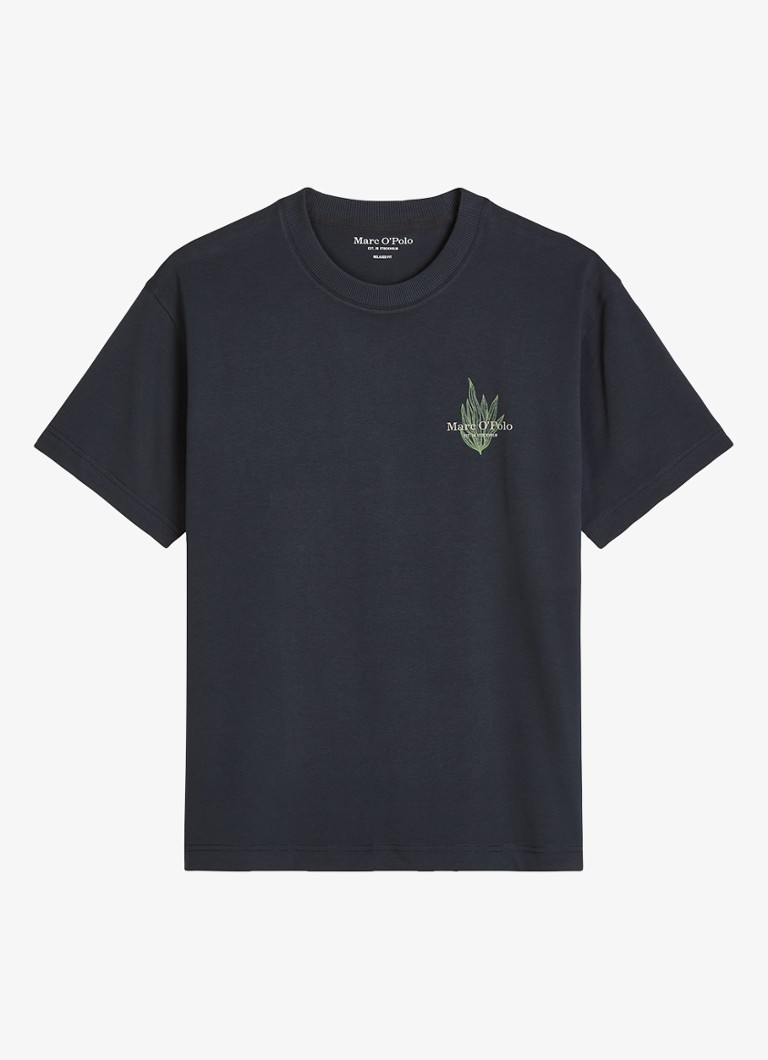 Marc O'Polo Heren T-shirt met logo- en backprint in de kleur Donkerblauw
