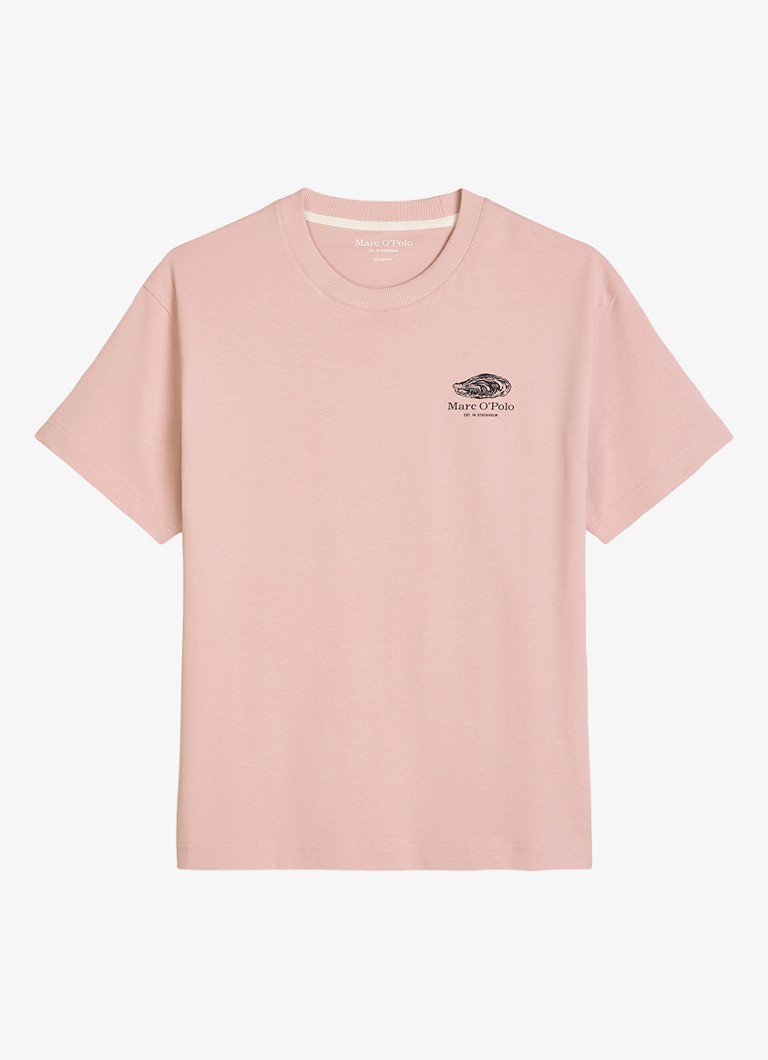 Marc O'Polo Heren T-shirt met logo- en backprint in de kleur Roze
