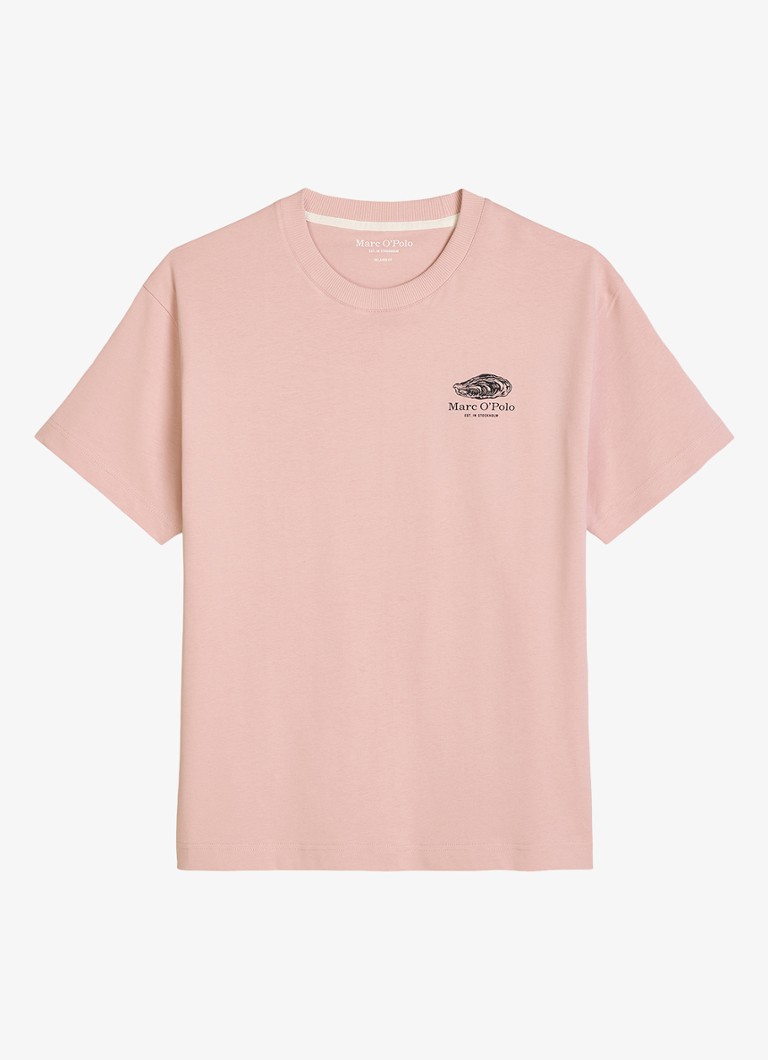 Marc O'Polo Heren T-shirt met logo- en backprint in de kleur Roze