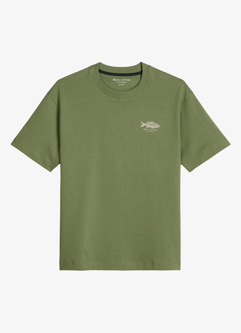Marc O'Polo Heren T-shirt met logo in de kleur Sage Green-3253 / Groen