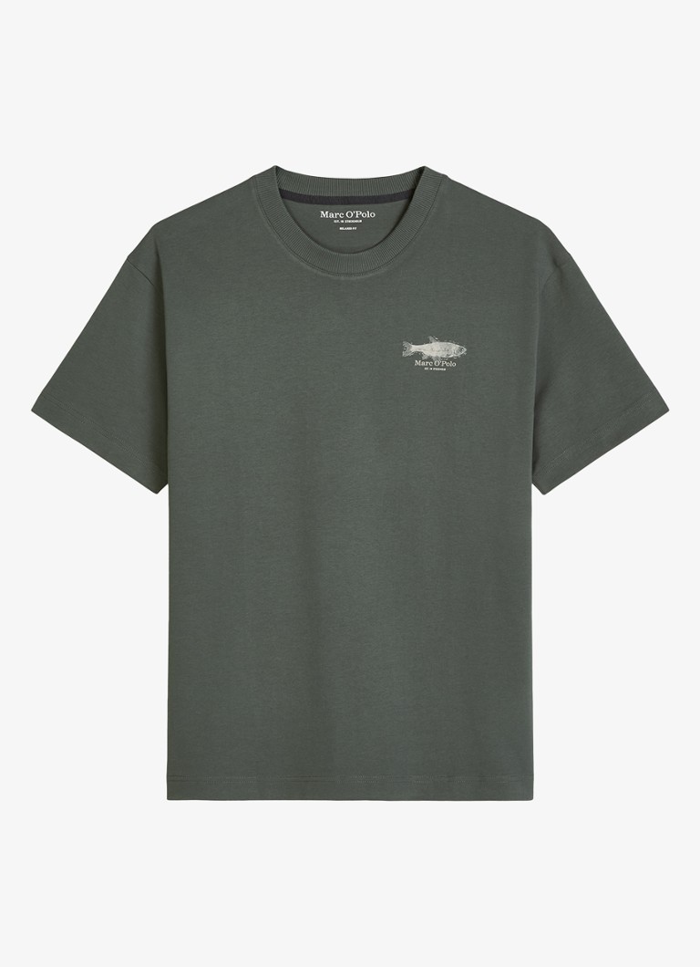 Marc O'Polo Heren T-shirt met print in de kleur Mangrove-0362 / Groen