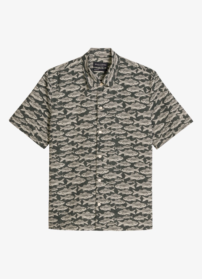 Marc O'Polo Heren Blouse van katoen met print in de kleur Bright Green_Multi_13-3675 / Groen