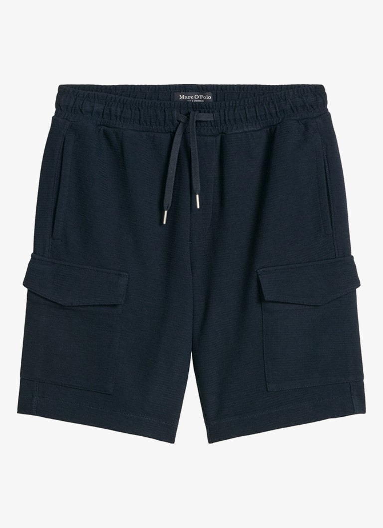 Marc O'Polo Heren Straight fit korte joggingbroek met trekkoord in de kleur Dark Navy-4131 / Blauw