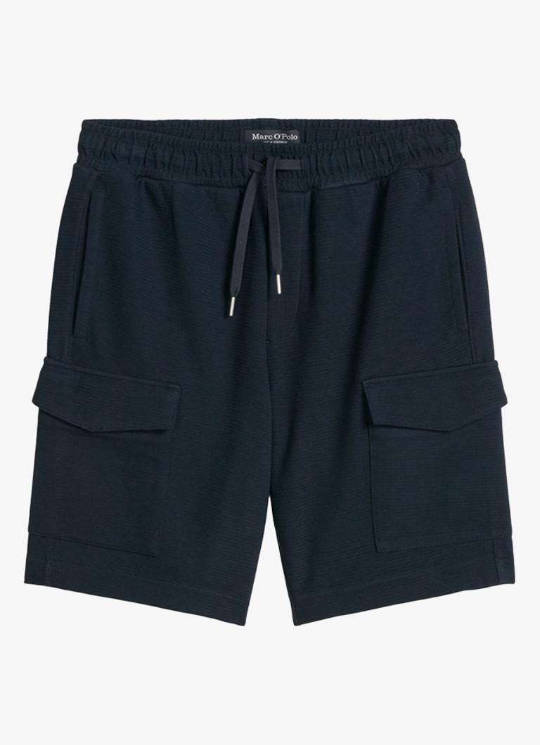 Marc O'Polo Heren Straight fit korte joggingbroek met trekkoord in de kleur Dark Navy-4131 / Blauw