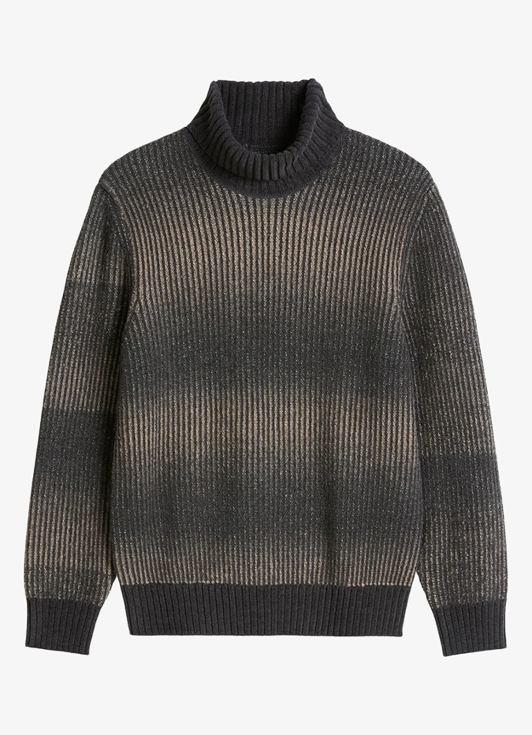 Marc O'Polo Heren Ribgebreide trui met col in wolblend in de kleur Donkergrijs