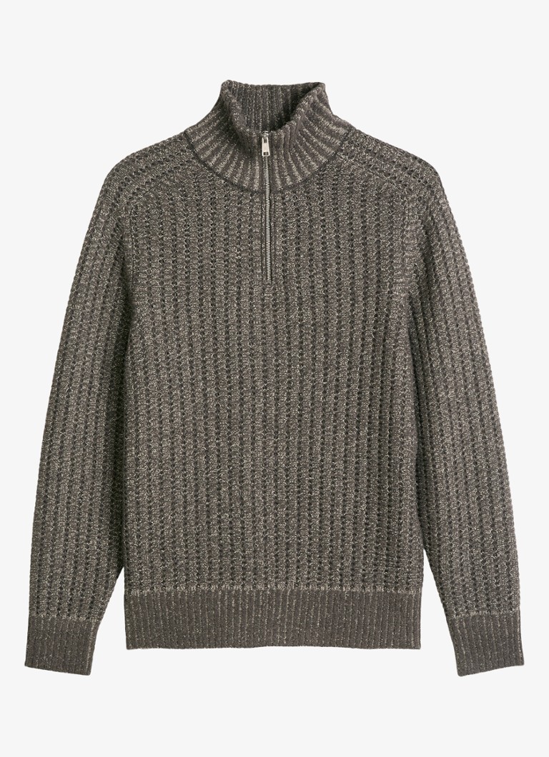 Marc O'Polo Heren Grofgebreide trui met halve rits in wolblend in de kleur Bruin