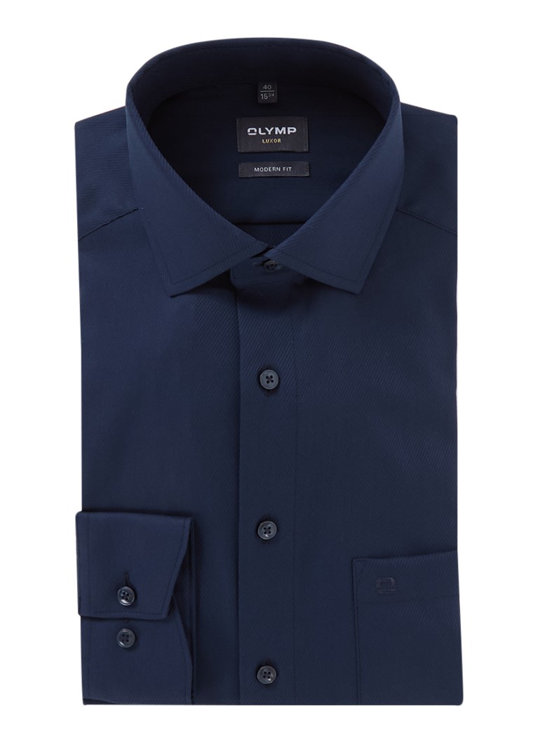Olymp Heren Luxor modern fit overhemd met borstzak in de kleur Donkerblauw, maat: 41