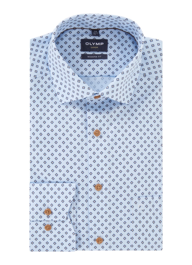 Olymp Heren Luxor modern fit overhemd met print en borstzak in de kleur Blauwgrijs, maat: 38
