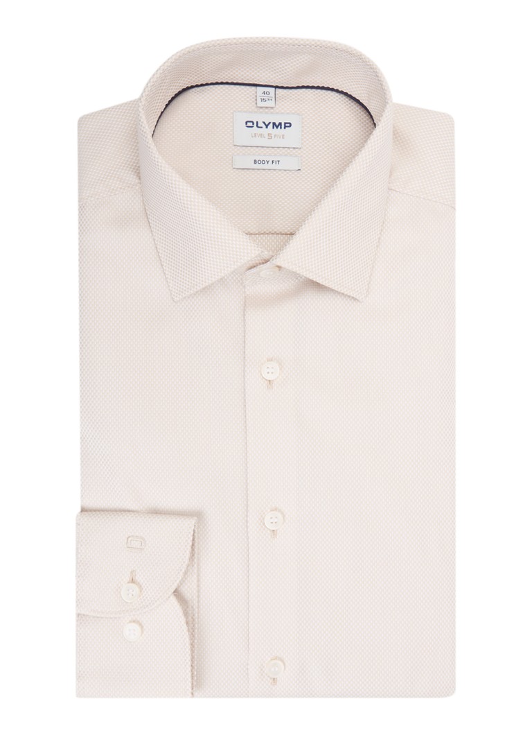 Olymp Heren Slim fit overhemd met microdessin in de kleur Beige, maat: 44