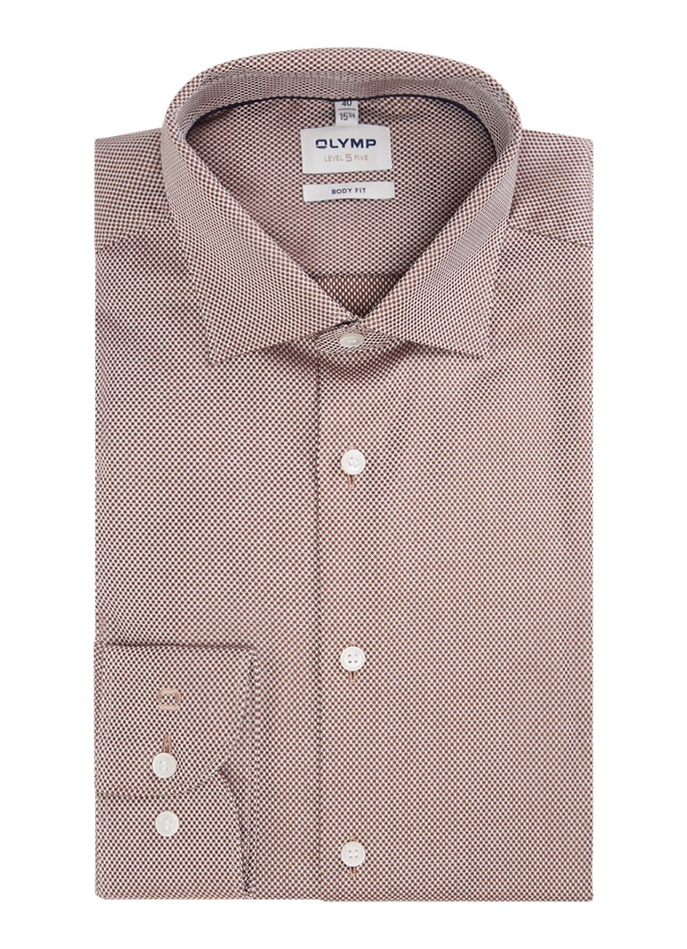 Olymp Heren Slim fit overhemd met microdessin in de kleur Bruin, maat: 42